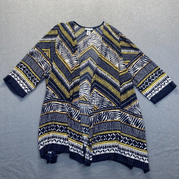 Catherines Tops - Catherine’s Womens Knitted Black Geometric Kimono Cardigan Size 2X 22-24 W